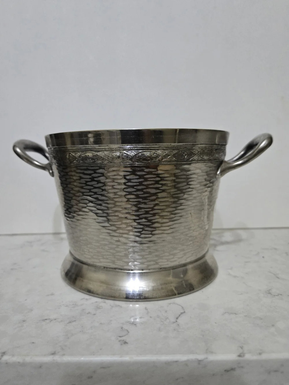 Hammered Silver-Tone Ice Bucket with Handles